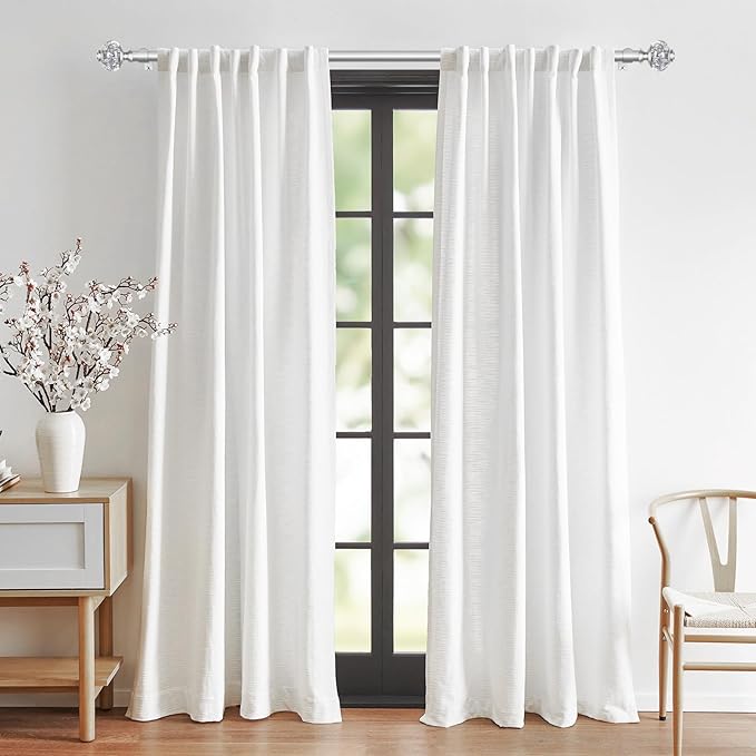 2 Pack Curtain Rod 32 to 58 Inches (2.6-4.8ft), USFOOK 7/8 Inch Telescoping Splicing Curtain rods for Windows 20 to 54 Inch, Silver Decorative Drapery Rods for Home with Translucent Finials