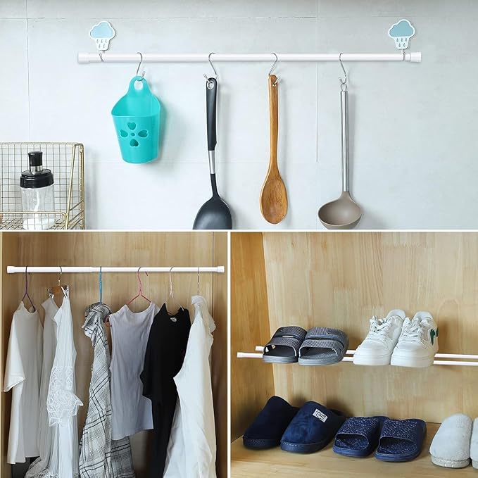 AIZESI Spring Tension Rods Adjustable Tension Curtain Rod Small Tension Rod No Drilling Expandable Spring Loaded Curtain Tension Rod（White,18" to 28"-6Pcs)