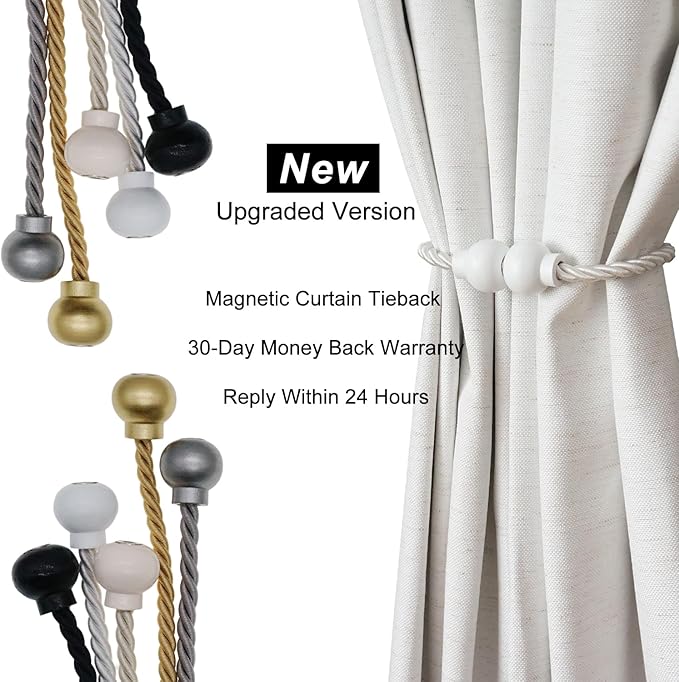 2 Pack Magnetic Curtain Tiebacks Modern Handmade Rope Curtain Tie Backs Decorative Drapes Weave Holdbacks for Home Outdoor Bedroom Office Decorative Curtain, White
