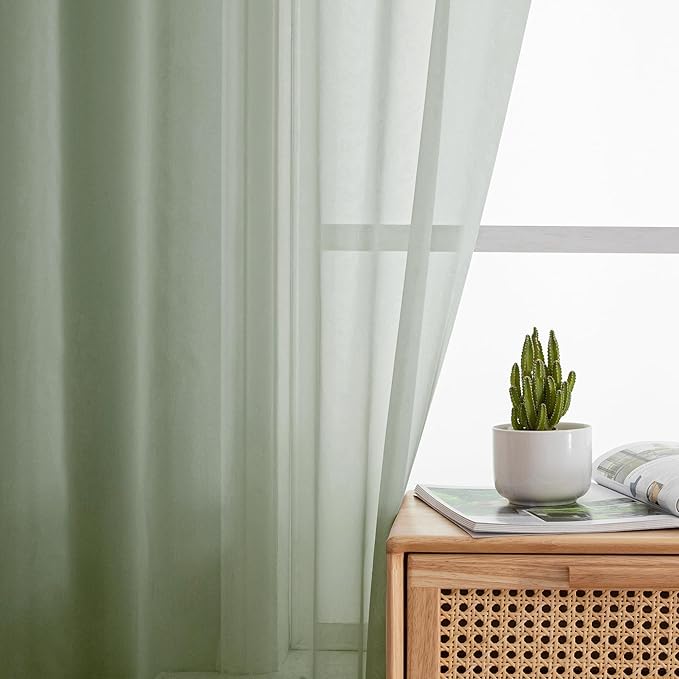 Aiyufeng Long Sheer Bedroom Curtains 2 Panel Sets 108" Inch Length - Transparent Light Weight Soft Sage Window Treatment Panels for Study Room/Living Room/Guest Room, W40 X L108 inches