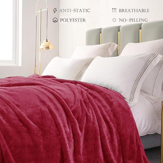 Exclusivo Mezcla Plush Fuzzy Fleece Bed Blanket King Size, Super Soft, Fluffy and Warm Blankets for Couch, Bed, All Season (Deep Red, 90x104 inches)