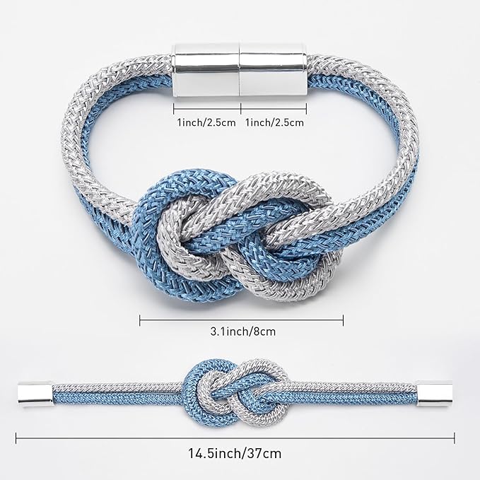 NICEEC 2 Pack Mini Magnetic Curtain Tiebacks Nordic Simple Style Drape Tie Backs Elegant Hand Weave Rope Knot Decorative Curtain Holdbacks for Home & Office Thin Window Drapery (Blue & Grey)