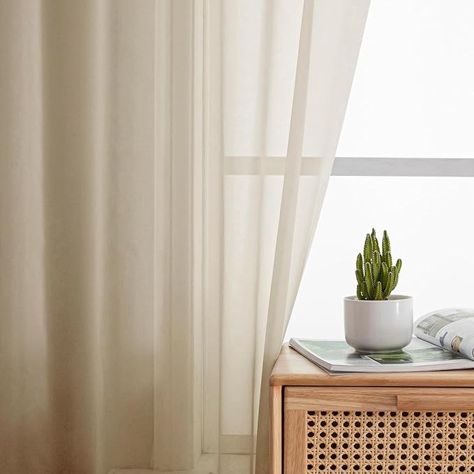 Aiyufeng Taupe Sheer Curtains 72 Inches Long 2 Panels Set, Semi Transparent Voile Rod Pocket Sheer Window Drapes for Bedroom Bed Canopy Living Room Dining Wedding Party Backdrop, 42W x 72L inch