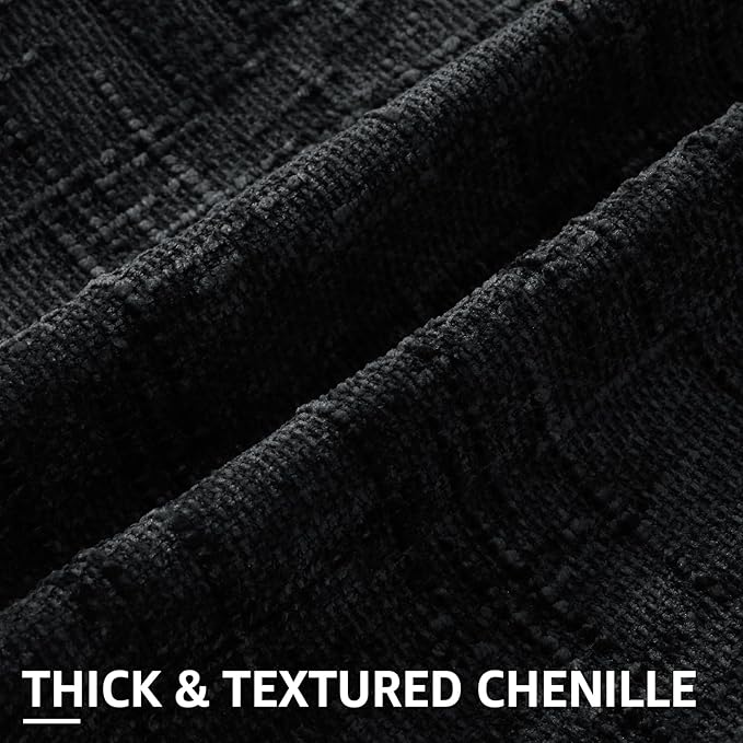 decorUhome Black Chenille Euro Sham Throw Pillow Covers 26x26 Set of 2 Textured Soft Cozy Slubby Couch Pillow Covers Modern Farmhouse Boho Decorative Pillow Cases for Bed Sofa Living Room
