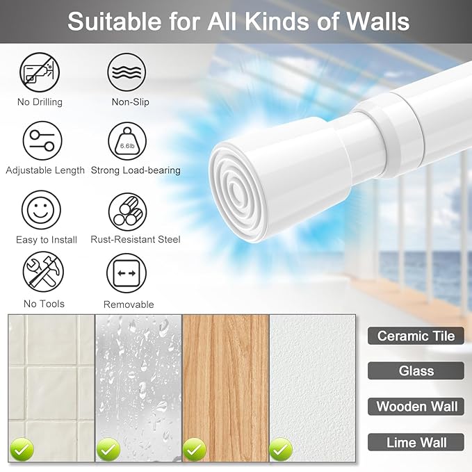 AIZESI Spring Tension Rods Adjustable Tension Curtain Rod Small Tension Rod No Drilling Expandable Spring Loaded Curtain Tension Rod（White,18" to 28"-4Pcs)