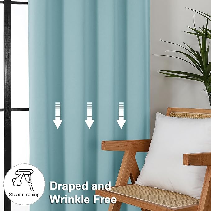 Simplebrand Ava Aqua Blackout Curtains for Bedroom 90 Inches Long 2 Panels Set, Solid Privacy Energy Saving Living Room Window Treatment Curtains Blackout Drapes, W50 x L90 Inch, Aqua