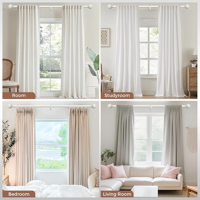 2 Pack Antique White Curtain Rods for Windows 30 to 56 Inch, Adjustable Vintage Decorative 1 Inch Heavy Duty Curtain Rod, Rustic Farmhouse Drapery Pole with Boho Netted Texture Flower Finials