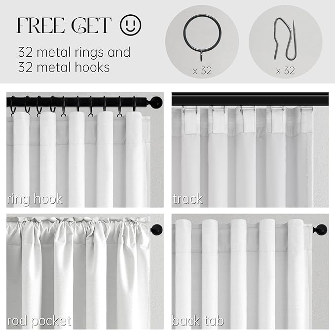 102 inch blackout curtains for Sliding door 2 Panels 100% Blackout Linen texture Beige White Window Drapes with Back Tab Rod Pocket Light Blocking Thermal Insulated Curtains for Bedroom Living Room