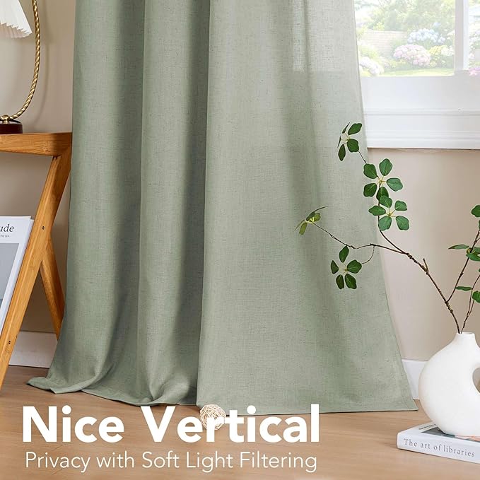 H.VERSAILTEX Living Room Linen Curtains Nickel Grommet Curtains Energy Saving Light Filtering Window Treatments Panels for Bedroom, Sea Grass, 2 Panels, 52 x 108 - Inch
