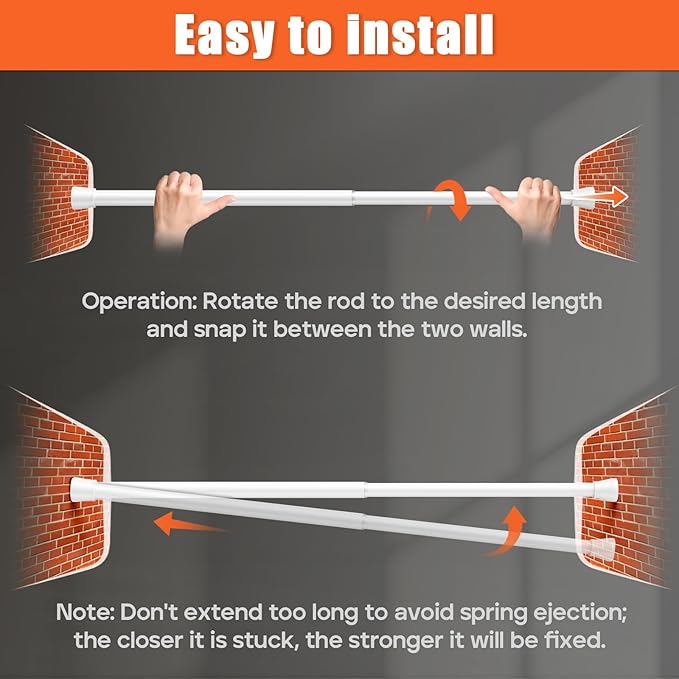AIZESI White 2pcs Small Tension Rods 17 to 26 Inch, Durable Tension Curtain Rods Short Curtain Rods No Drilling, Spring Tension Rods For Windows No Drilling, Adjustable Spring Rod Tension Non-Slip