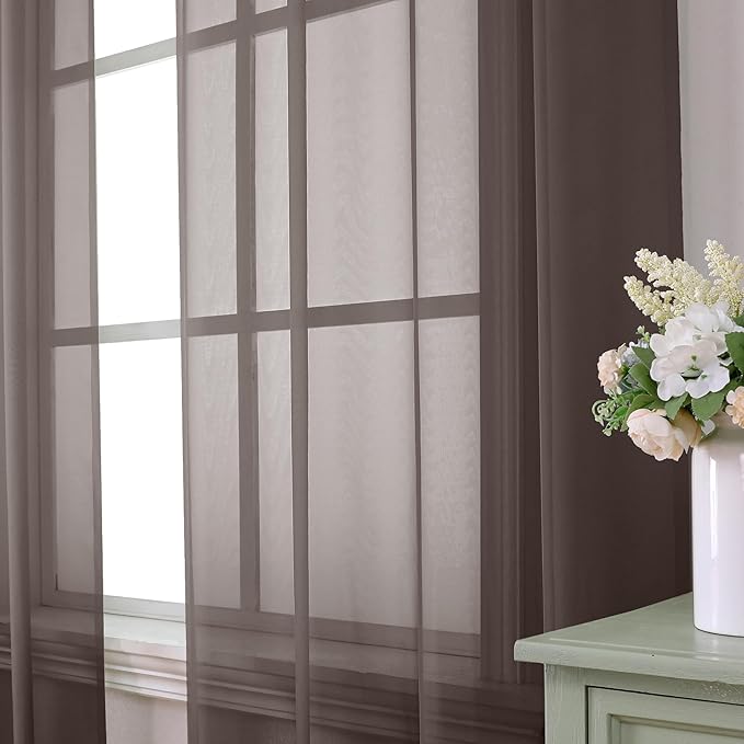 Aiyufeng Chocolate Brown Sheer Curtains 84 Inches Long 2 Panels, Solid Voile Rod Pockets Stylish Breathable Drapes Window Treatment for Kid's Room/Bedroom/Living Room, 40W x 84L, Chocolate Brown