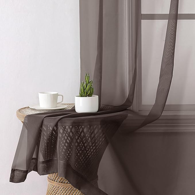 Aiyufeng Chocolate Brown Sheer Curtains 84 Inches Long 2 Panels, Solid Voile Rod Pockets Stylish Breathable Drapes Window Treatment for Kid's Room/Bedroom/Living Room, 40W x 84L, Chocolate Brown