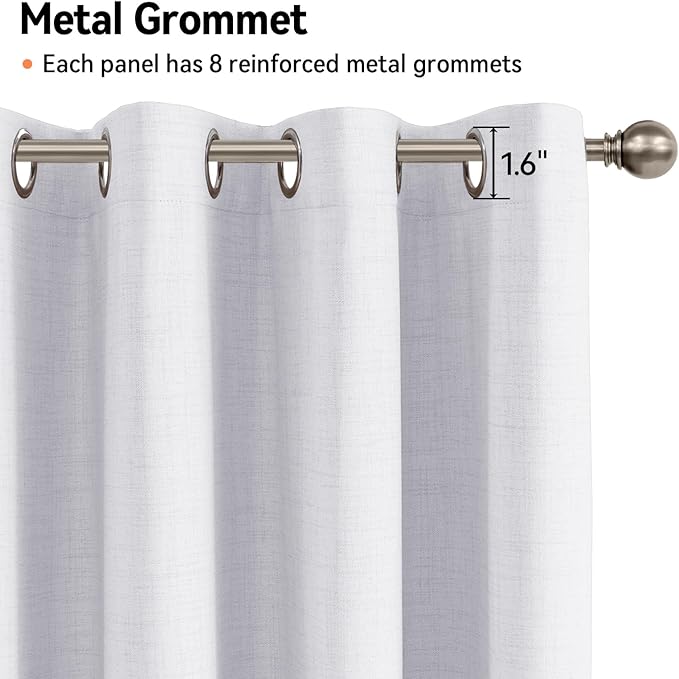 100% Blackout Shield Linen Blackout Curtains for Bedroom, Bright White Grommet Curtains for Living Room, Thermal Insulated Room Darkening Drapes for Nursery, Boho Home Decor, 50" W x 63" L, 2 Panels