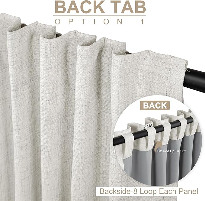 100% Blackout Shield Linen Blackout Curtains for Bedroom 84 Inches Long, Back Tab/Rod Pocket Living Room Drapes, Thermal Insulated Blackout Curtains 1 Panel Set, 100" W x 84" L, Beige