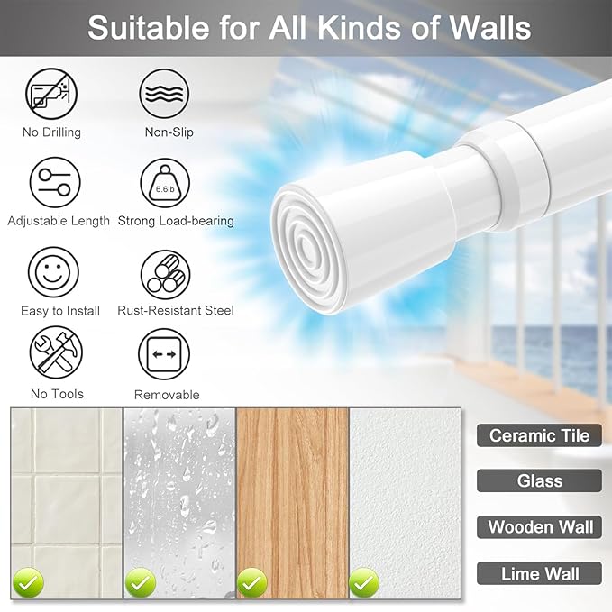 AIZESI 1pcs Tension Curtain Rod Spring Tension Rod Short Curtian Rods No Drilling Expandable Spring Loaded Curtain Tension Rod Adjustable 26 to 39 inch,Best Use Range 28 to 36 inch，White