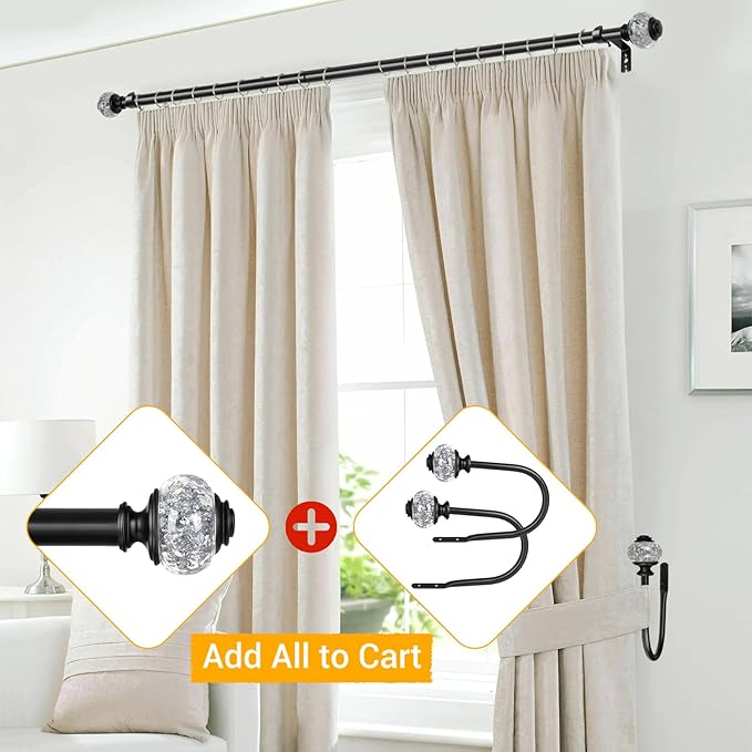 2 Pack Black Curtain Holdbacks, USFOOK Decorative Drapery Tiebacks (2 Pack/1 Pair), Curtain Tie Back Hooks for Wall with Translucent Finials (6.1" L x 4.1" W)