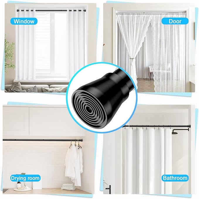 AIZESI Spring Tension Rods Adjustable Tension Curtain Rod Small Tension Rod No Drilling Expandable Spring Loaded Curtain Tension Rod?Black,45" to 77"-1Pcs)