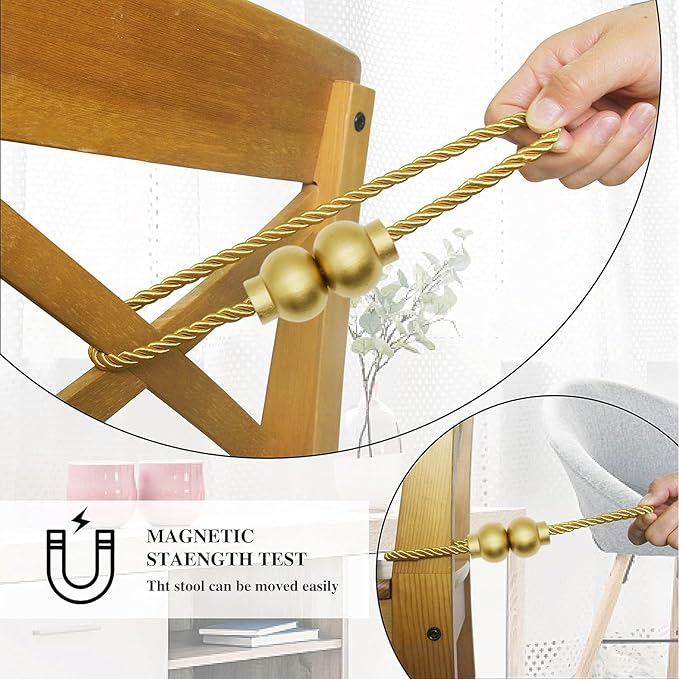 2 Pack Magnetic Curtain Tiebacks Modern Handmade Rope Curtain Tie Backs Decorative Drapes Weave Holdbacks for Home Outdoor Bedroom Office Decorative Curtain, Gold