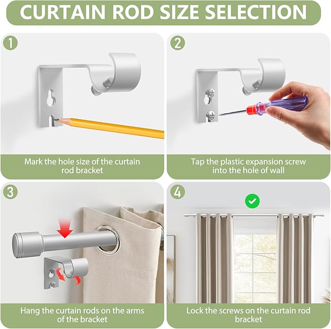 5/8” Diameter Curtain Rods 30-45 Inch, for 30-39 Inch Windows, Adjustable Splicing Silver Curtain Rods for Windows with Brackets, Window Rod Long Small Curtains Rod, 2 Pack