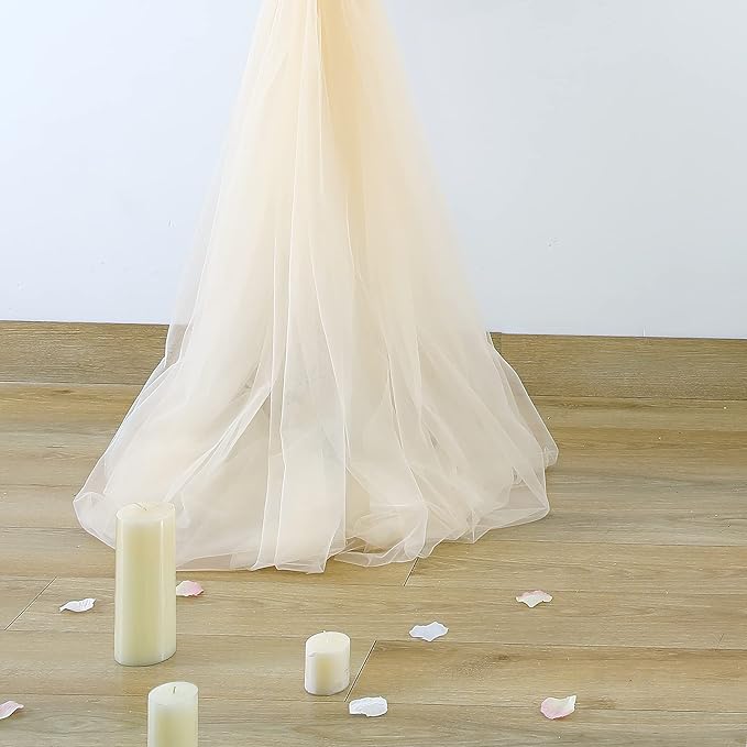 10ft x 12ft Champagne Tulle Backdrop Curtain for Parties Sheer Fabric Backdrop Curtains for Wedding Baby Shower Bridal Shower Birthday Photo Backdrop Drapes Background Decorations 2 Panels 5ft x 12ft