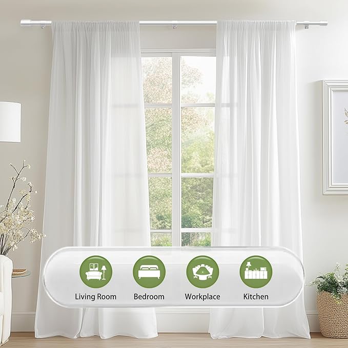 5/8” Diameter Curtain Rods 30-120 Inch, for 30-114 Inch Windows, Adjustable Splicing White Curtain Rods for Windows with Brackets, Window Rod Long Small Curtains Rod