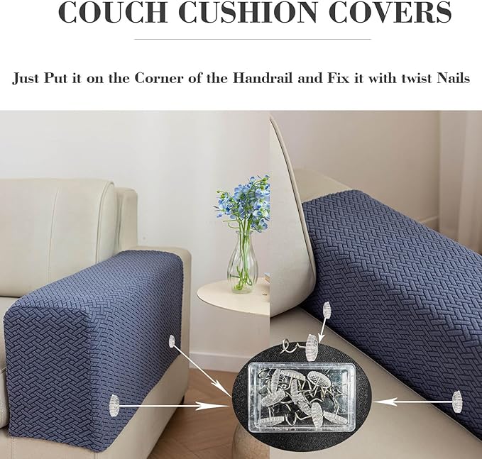 2Pcs Couch Arm Covers, Armrest Cover for Sofa, Sofa Arms Covers Washable Arms with Twist Pins Soft,Skin-Friendly for Pets (Texture Gray, Armrest Cover)
