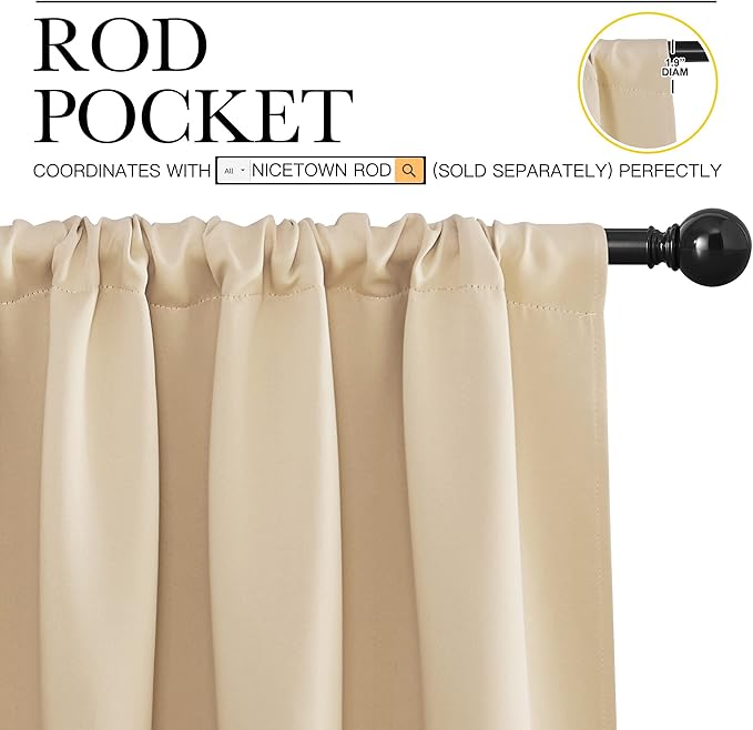 NICETOWN Kitchen Room Darkening Curtains - Panel Home Fashion Thermal Insulated Solid Rod Pocket Curtains for Window(Biscotti Beige, 1 Pair, 42 inches Wide by 72 inches Long)