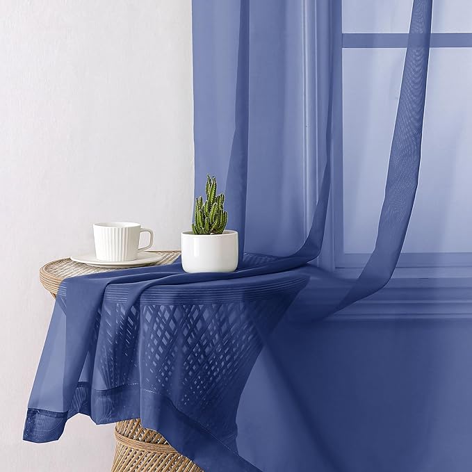 Aiyufeng Royal Blue Sheer Curtains 84 Inches Long 2 Panels Set, Semi Transparent Voile Rod Pocket Blue Sheer Window Drapes for Bedroom Bed Canopy Dining Wedding Party Backdrop, 40W x 84L inch