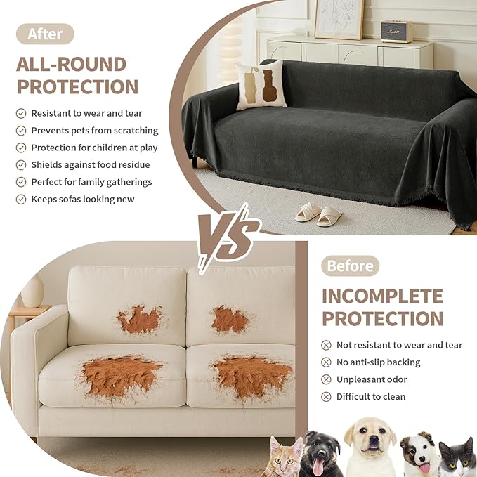 Armchair Couch Cover for Dogs 1 Cushion, Washable Recliner Covers Sofa Protector, Oversized Single Chair Covers, Accent Chair Slipcovers, Pet Couch Cover Blanket Throws(71"x91", Charcoal Grey)