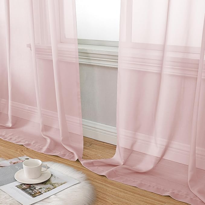 Aiyufeng Blush Pink Sheer Curtains 72 Inch Length 2 Panels Set, Light Filtering Airy Rod Pocket Light Pink Window Curtain Treatment Drapes for Kitchen Bedroom Living, Each 42Wx72L Inches