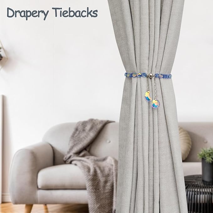 PEDOBO Magnetic Curtain Tiebacks, 2 Pack Crystal Beaded Sun & Moon Pendants Sheers/Draperies Holdbacks for Window Home Office Decor (Blue)
