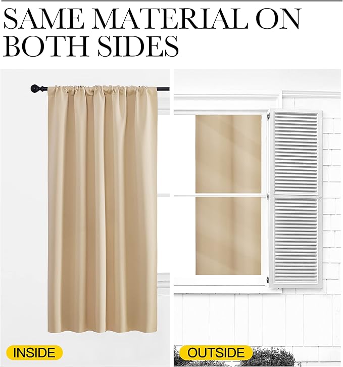 NICETOWN Kitchen Room Darkening Curtains - Panel Home Fashion Thermal Insulated Solid Rod Pocket Curtains for Window(Biscotti Beige, 1 Pair, 42 inches Wide by 72 inches Long)