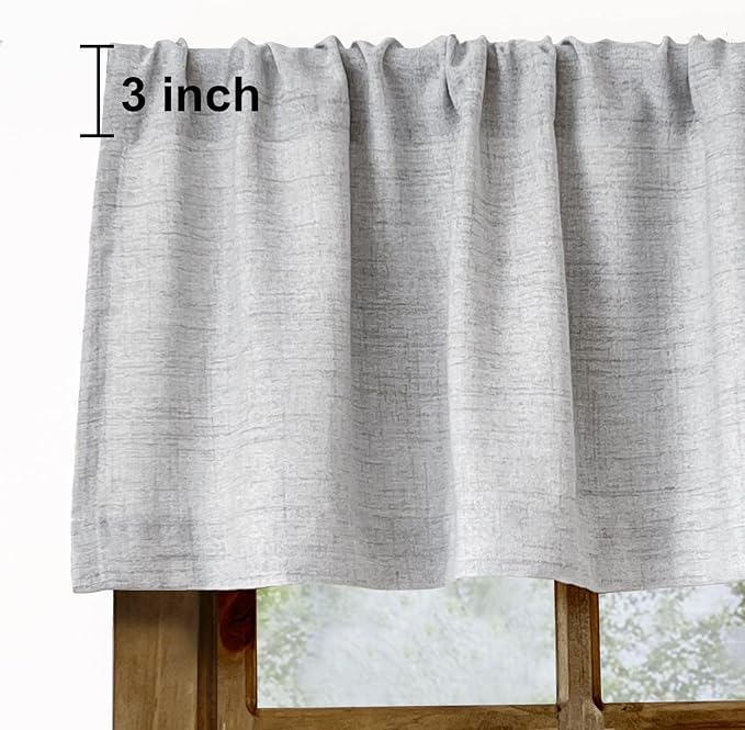 2 Pack Faux Linen Valance for Windows Kitchen Living Room Valances Rod Pocket Farmhouse Country Rustic Bathroom Small Window Treatment (54x15 inch, Grey)