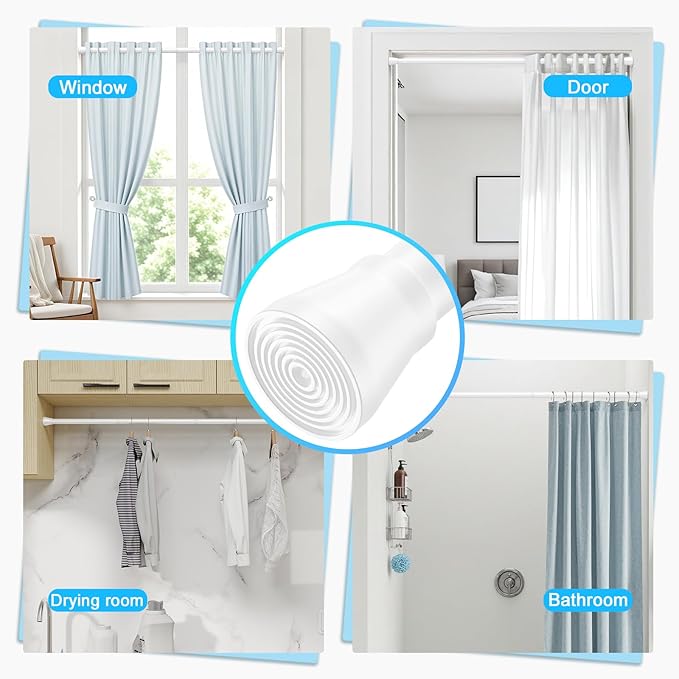 AIZESI Shower Rod 34-59 Inch - Non-Slip, No Drill spring curtain tension rod Never Rust Adjustable Tension Curtain Rod, White Shower Curtain Rod