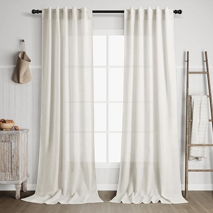 38 inches Wide Back Tab Linen Curtains 96 inches Long 2 Panels Set for Living Room Sliding Glass Door Ivory Cream Sheer Curtains Neutral Rustic Farmhouse Linen Drapes Floor to Ceiling Length