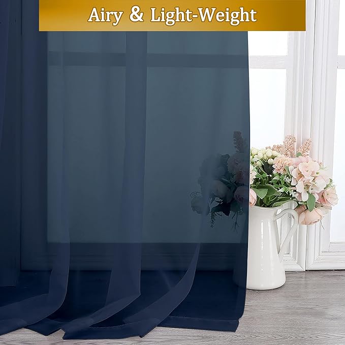Aiyufeng Pure Sheer Window Curtains Inch 72 Length 2 PCS, Rod Pocket Voile Drapes for Bedroom Living Room, Semi Sheer Curtain Panels Window Treatments for Yard/Patio/Villa/Parlor, 40"x 72", Navy Blue