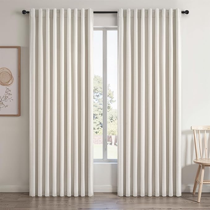 60 Inches Extra Wide Natural Linen Blackout Curtains 84 Inch Length for Living Room Natural Birch Farmhouse Bedroom Thermal Drapes for Winter Thick Window Energy Efficient 60"W x 84"L 2 Panels