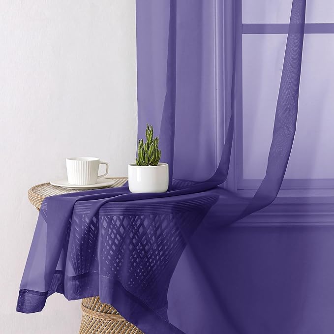Aiyufeng Purple Sheer Curtains 63 Inch Length 2 Panels Set, Light Filtering Airy Rod Pocket Purple Window Curtain Treatment Drapes for Kitchen Bedroom Living, Each 40Wx63L Inches