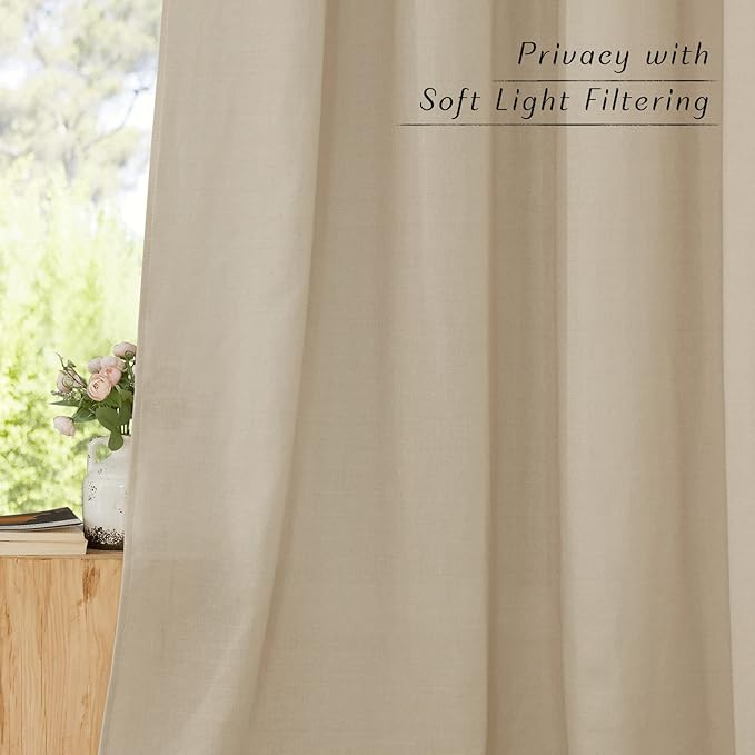 NICETOWN Angora Linen Kitchen Window Curtains Over Sink, Grommet Thick Linen Angora Short Window Treatments Privacy Assured with Light Filtering for Bedroom/Bathroom, W34 x L36, 2 Panels