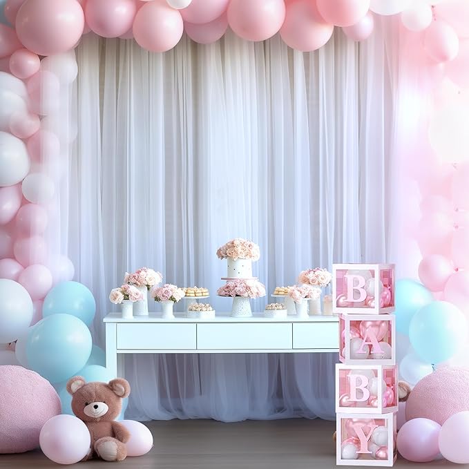 10ft x 15ft White Tulle Backdrop Curtain for Parties Sheer Fabric Backdrop Curtains for Wedding Baby Shower Bridal Shower Birthday Photo Backdrop Drapes Background Wall Decorations 2 Panels 5ft x 15ft