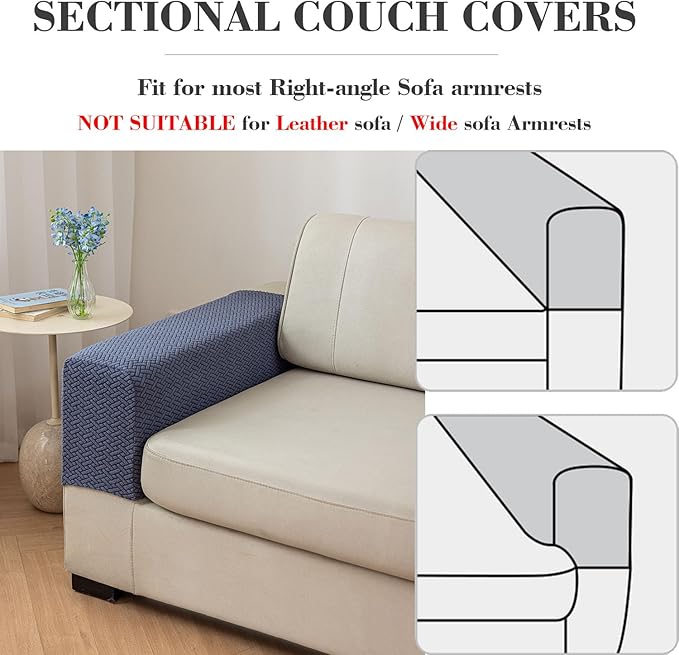 2Pcs Couch Arm Covers, Armrest Cover for Sofa, Sofa Arms Covers Washable Arms with Twist Pins Soft,Skin-Friendly for Pets (Texture Gray, Armrest Cover)
