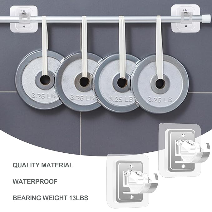 10PCS Curtain Rods No Drilling,Bracket No Drill Curtain Rod Brackets Self Adhesive Curtain Rod Holders Nail Free Adjustable Curtain Rod Hooks Curtain Hangers for Bathroom Kitchen Bathroom Hotel