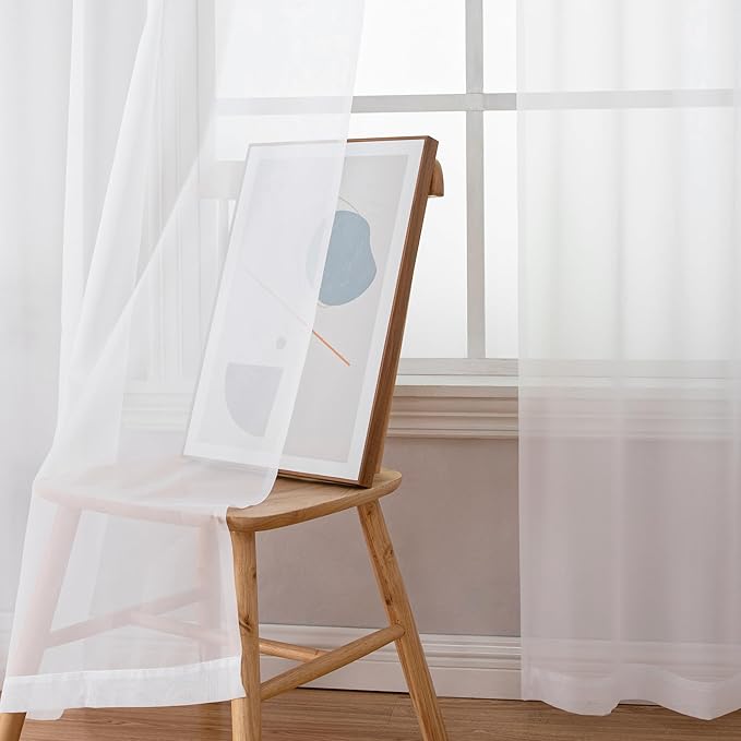 Aiyufeng Voile Sheer White Curtains - Transparent Light Weight Soft Window Treatment Curtain Panels with Rod Pocket Top for Patio Door/Living Room (W59 x L96, 2 Panels), White