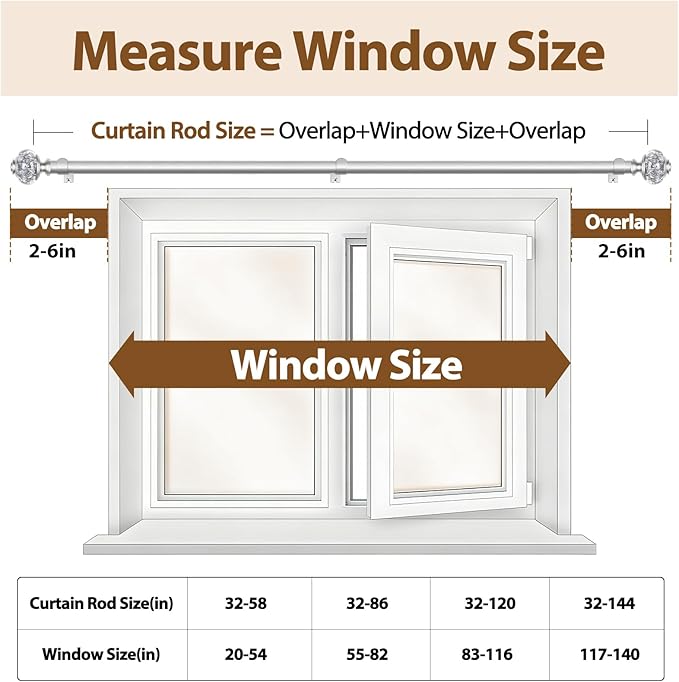 7/8 inch Curtain Rods for Windows 66 to 120 Inch, USFOOK Telescoping Splicing Drapery Rods, Decoration for Home with Silver Decorative Translucent Finials