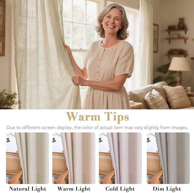 H.VERSAILTEX Living Room Linen Curtains - Semi Sheer, Nickel Grommet, Energy Saving, Light Filtering Window Treatments - Panels for Bedroom, Castle Wall, 2 Panels, 52 x 84 Inch