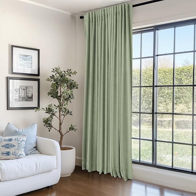 100% Blackout Shield Linen Blackout Curtains for Bedroom 84 Inches Long, Back Tab/Rod Pocket Living Room Drapes, Thermal Insulated Blackout Curtains 1 Panel Set, 100" W x 84" L, Sage
