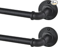 2 Pack Industrial Curtain Rods for Windows 48 to 84 Inches, Blackout Wrap Around Curtain Rod, for Indoor and Outdoor, 5/8 Inch Diameter, 35 to 75 Inches, Black