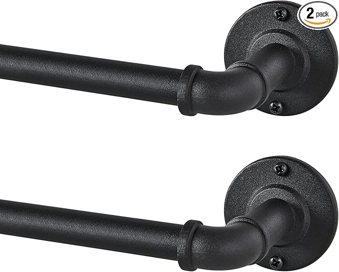 2 Pack Industrial Curtain Rods for Windows 28 to 48 Inches, Blackout Wrap Around Curtain Rod, for Indoor and Outdoor, 5/8 Inch Diameter, 33 to 45 Inches, Black