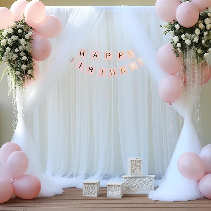 10ft x 12ft White Tulle Backdrop Curtain for Parties Sheer Fabric Backdrop Curtains for Wedding Baby Shower Bridal Shower Birthday Photo Backdrop Drapes Background Wall Decorations 2 Panels 5ft x 12ft