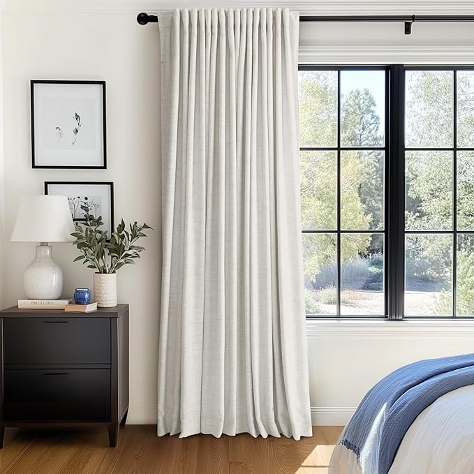 100% Blackout Shield Linen Blackout Curtains for Bedroom 90 Inches Long, Back Tab/Rod Pocket Living Room Drapes, Thermal Insulated Blackout Curtains 1 Panel Set, 100" W x 90" L, Beige